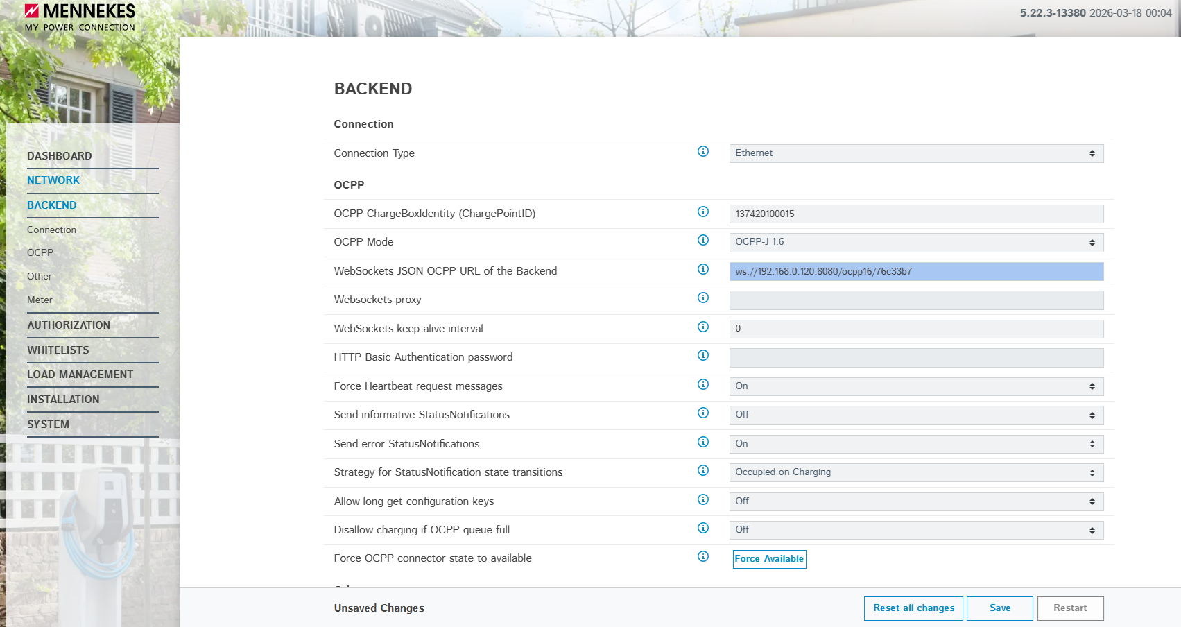 Configuration OCPP de la borne