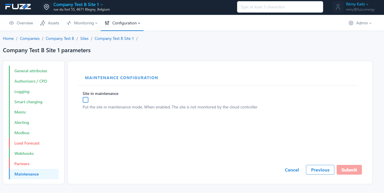 Configuration du site : site en maintenance (désactive les alertes)