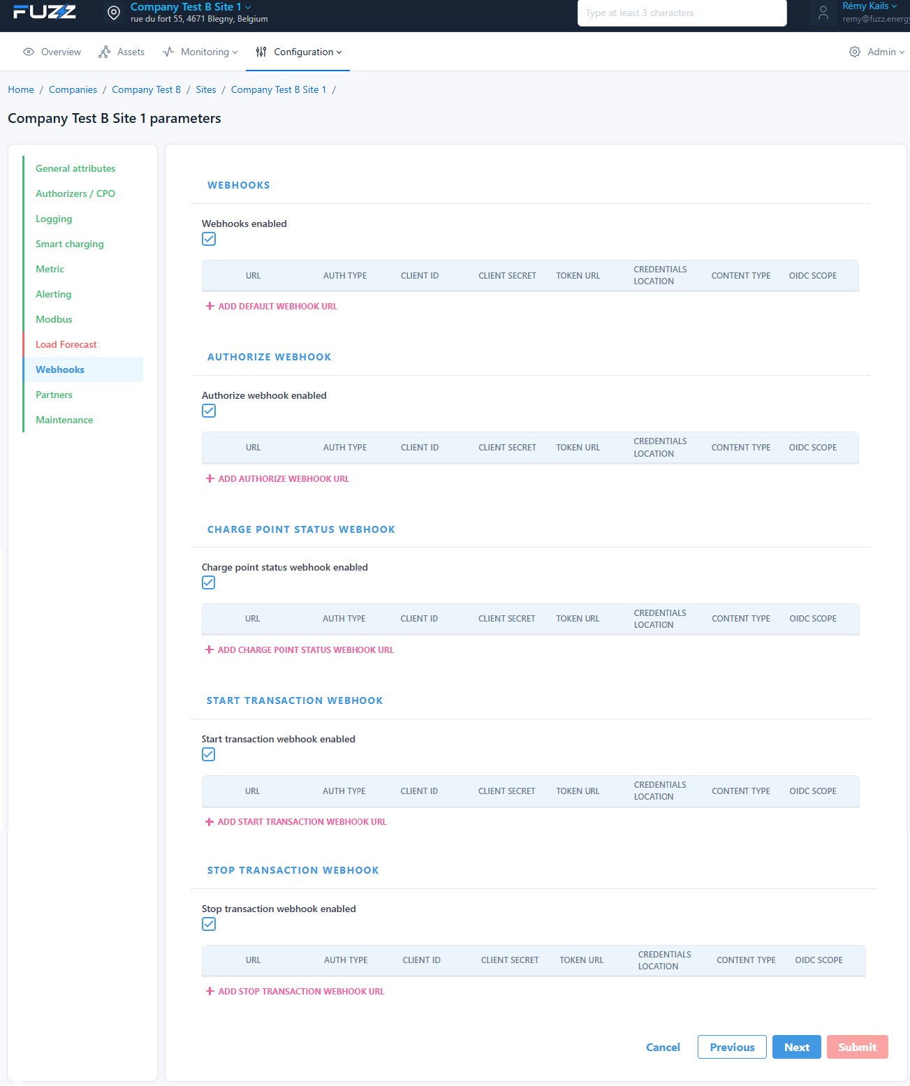 Configuration du site : Configuration des webhooks