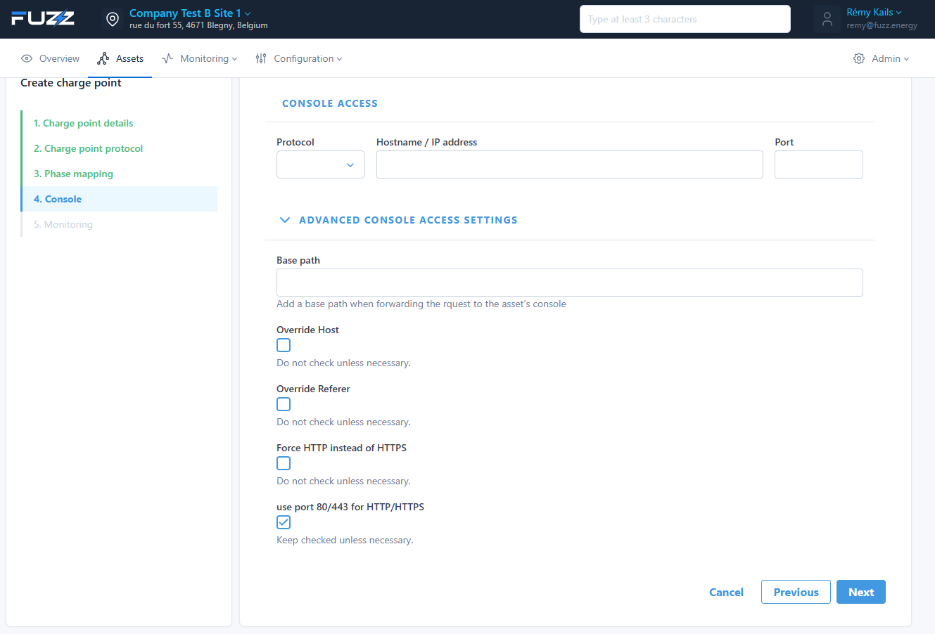 Configuration de la console (accès à la page web locale via SSH) d'un asset : configuration avancée