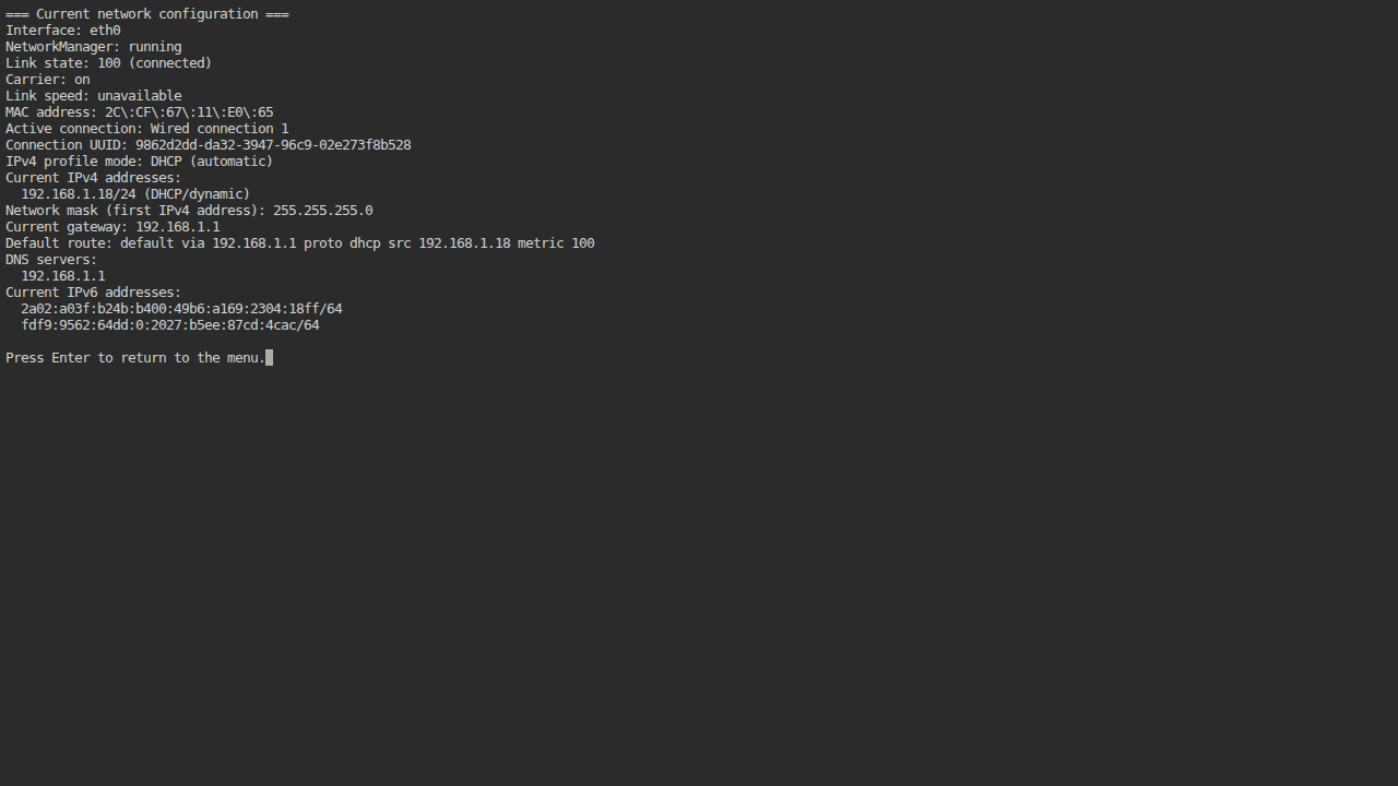 Current network configuration