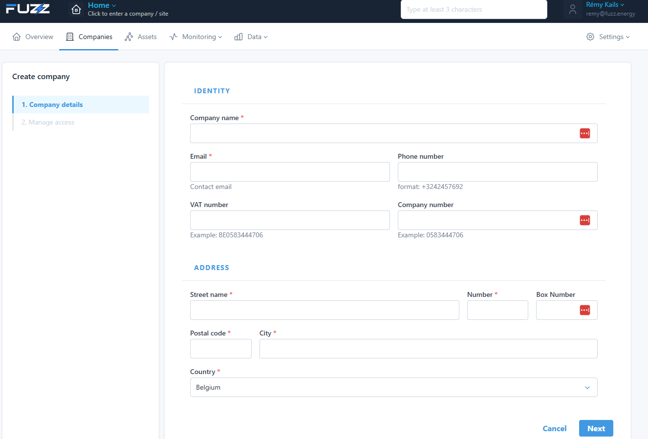 Company creation form