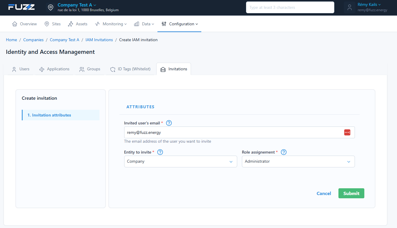 Inviting an external user to the company (the user or their whole company)