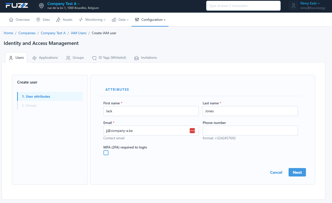 User creation - user attributes
