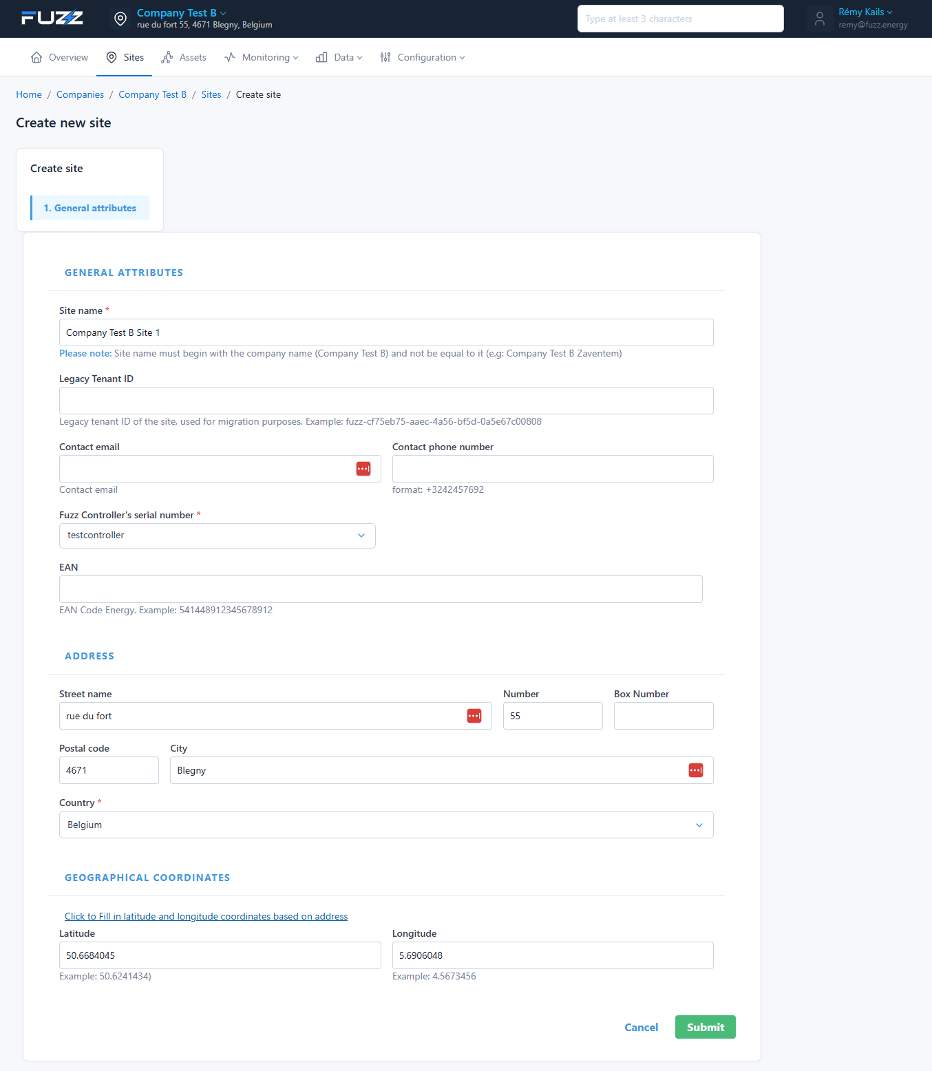 Site general information configuration