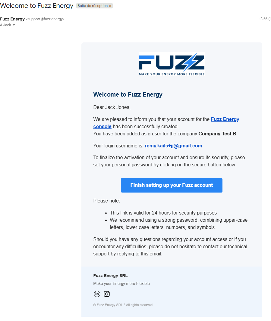 Email to the new user