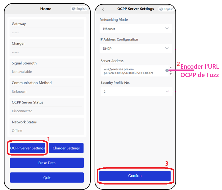 change url OCPP