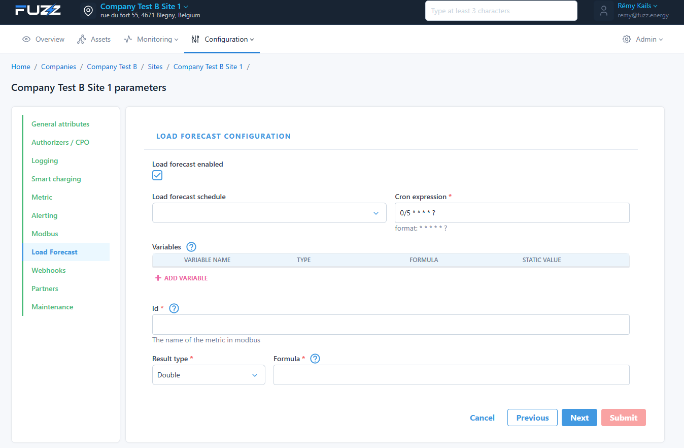 Site configuration: client electricity price configuration (buy and sell depending on time of day)