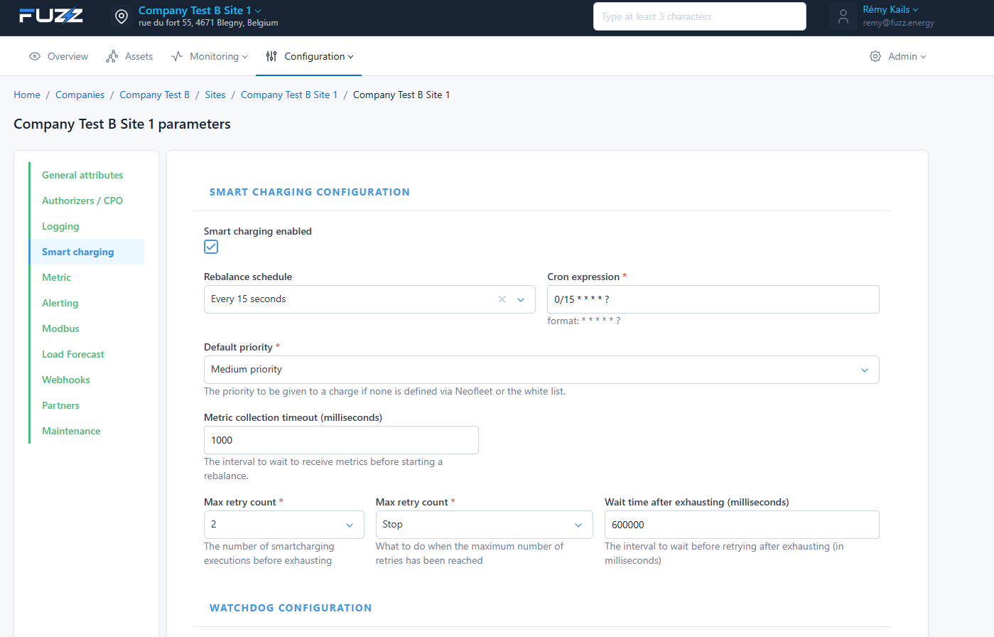 Site configuration: smart charging job configuration