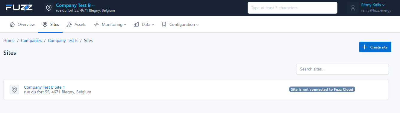 Creating a new site from the existing site list