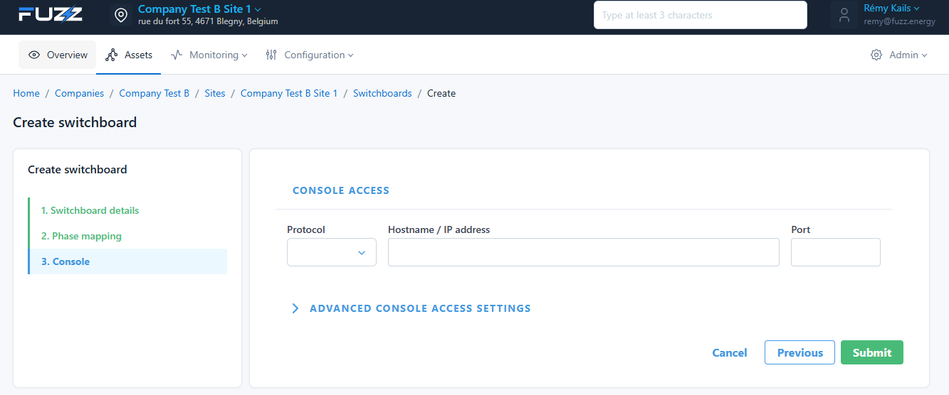 Asset configuration: asset console (local web page) configuration